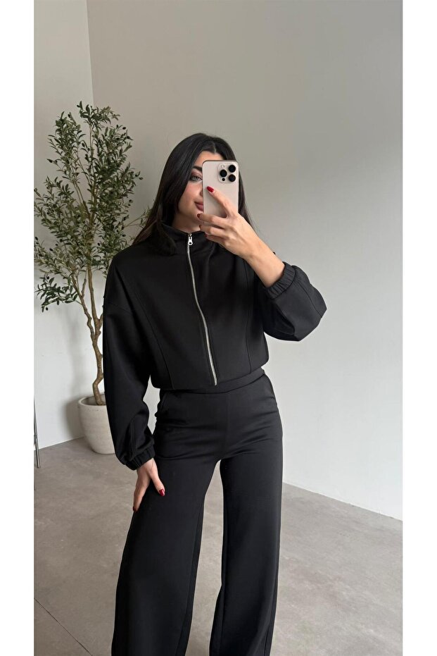 بدلة أساسية من القماش المطوي الأسود - 2