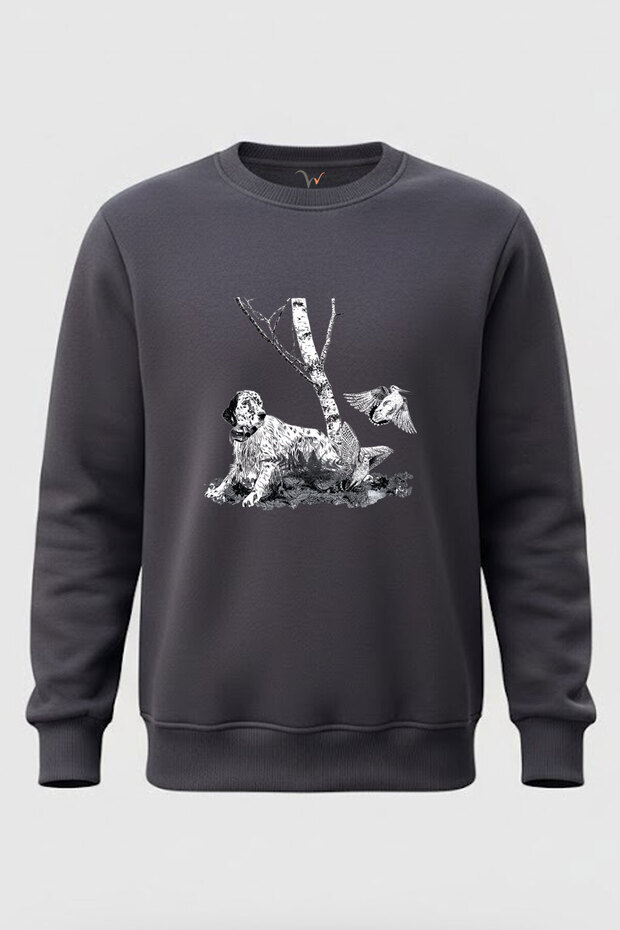 Hunting English Setter and Culluk Printed 100% Cotton Full-Fit Crew Neck 3 Thread Winter Sweatshirt