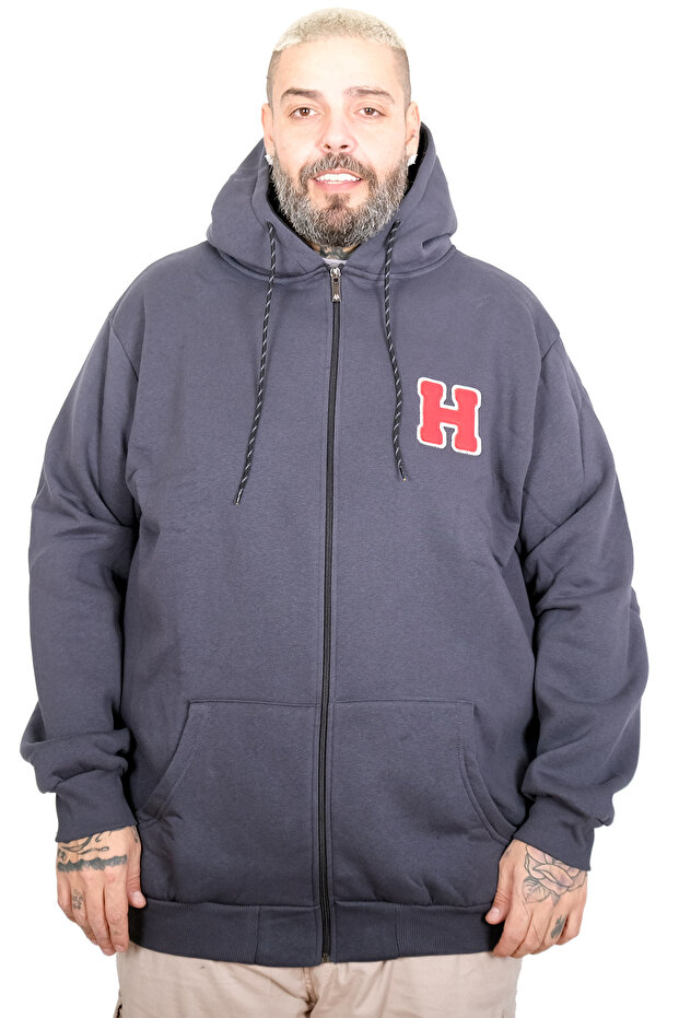Mode XL Large Size Men's Hooded Sweatshirt with Kangaroo Pocket U25811 Fume