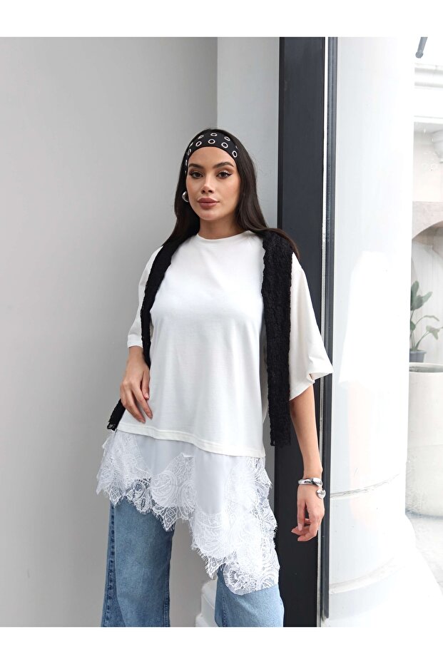 Dantel Detay Tshirt - 1