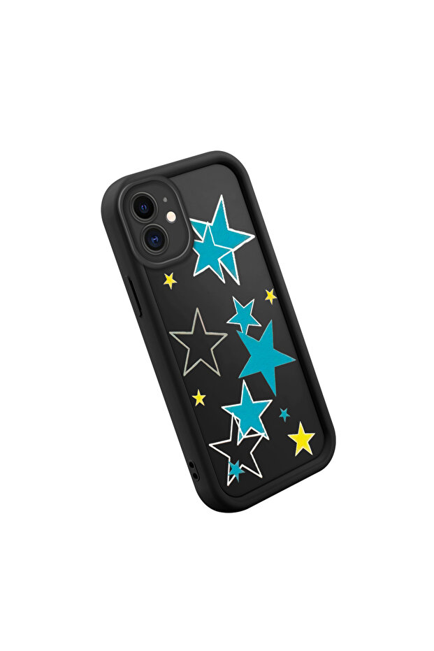 حافظة من السيليكون متوافقة مع هاتف iPhone 11، مقاومة للصدمات، لون أسود، بنمط نجمة - 3