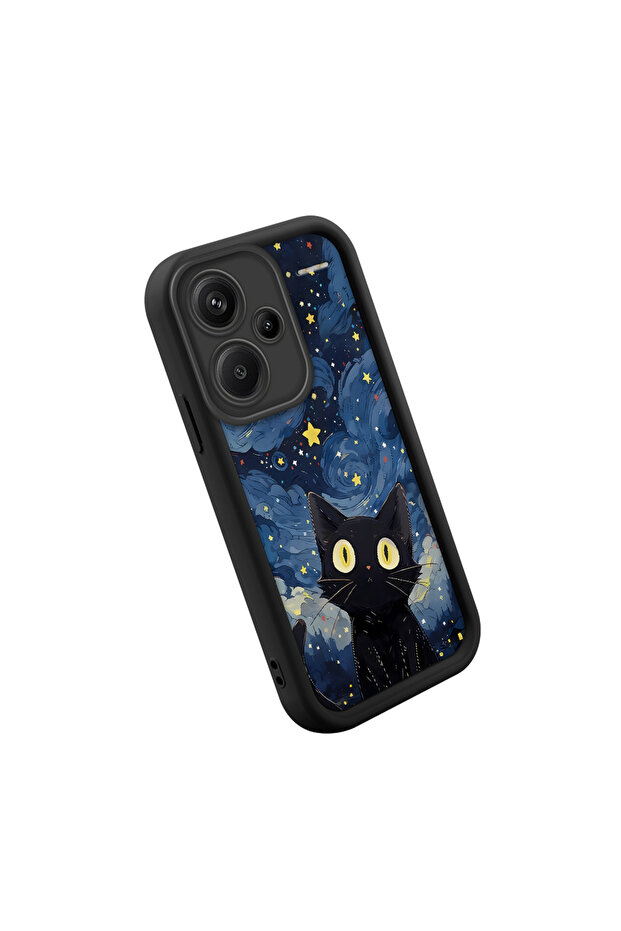 حافظة سوداء من مادة السيليكون المتوافقة مع Redmi Note 13 Pro Plus+ 5G، مقاومة للصدمات، بنمط قطة - 3