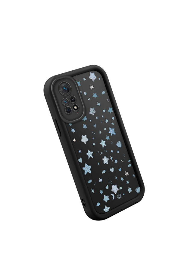 حافظة متوافقة مع هاتف Redmi Note 11 Pro مصنوعة من مادة السيليكون المقاومة للصدمات باللون الأسود ونمط النجوم - 2