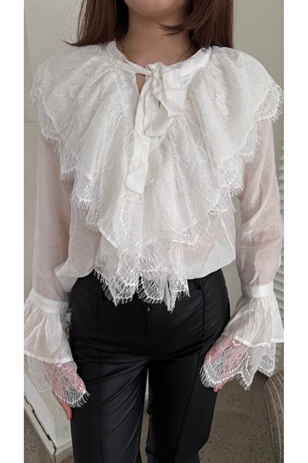 FRANSIZ DANTEL BEYAZ GÖMLEK - 4