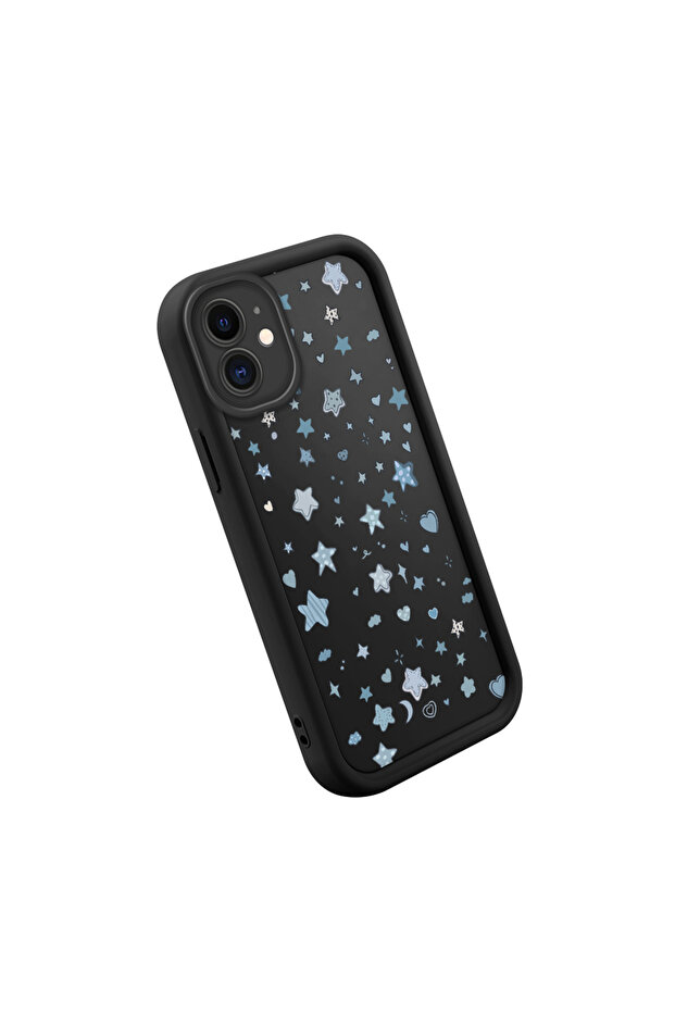 حافظة من السيليكون متوافقة مع هاتف iPhone 12، مقاومة للصدمات، لون أسود، نمط نجمة - 2