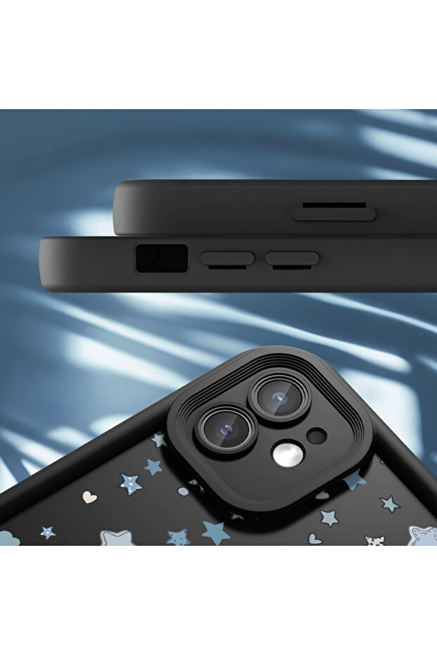 حافظة من السيليكون متوافقة مع هاتف iPhone 16e، مقاومة للصدمات، لون أسود، نمط نجمة - 4