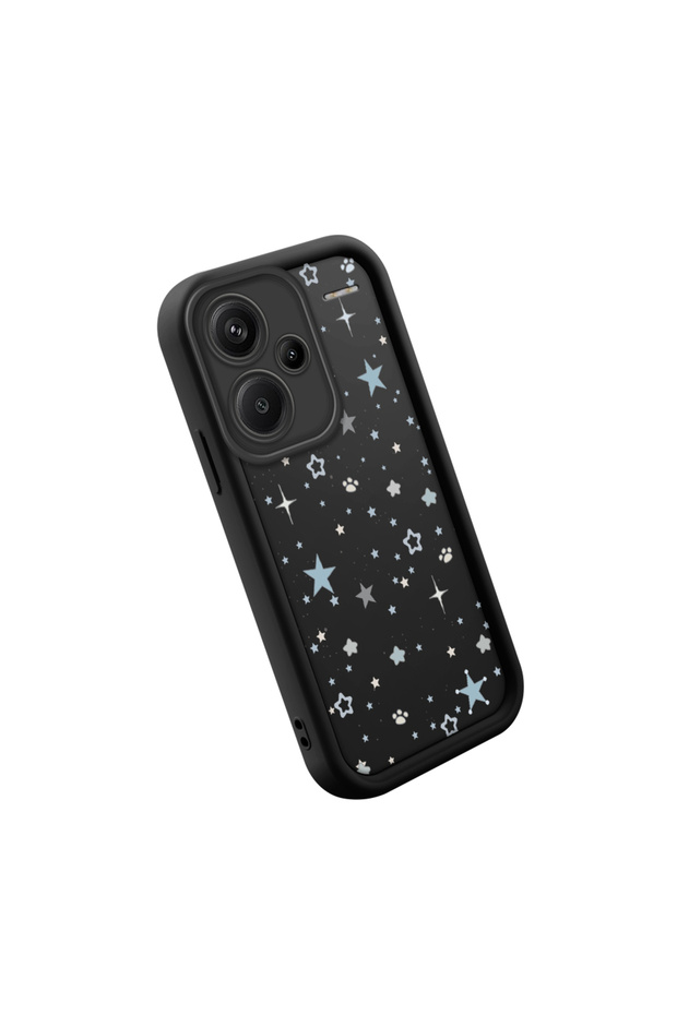 حافظة متوافقة مع هاتف Redmi Note 13 Pro Plus مصنوعة من مادة السيليكون المقاومة للصدمات باللون الأسود ونمط النجوم - 3