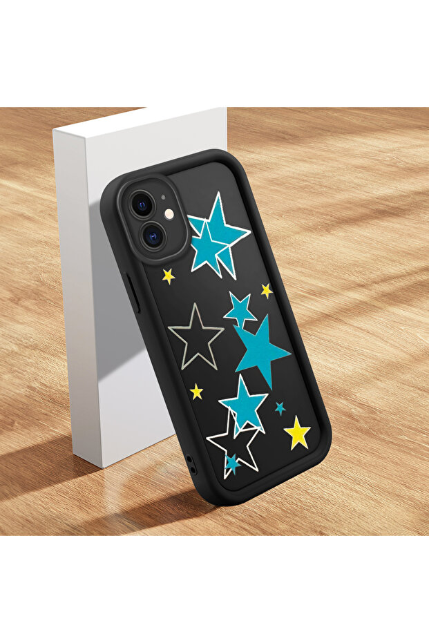 حافظة من السيليكون متوافقة مع هاتف iPhone 11، مقاومة للصدمات، لون أسود، بنمط نجمة - 4
