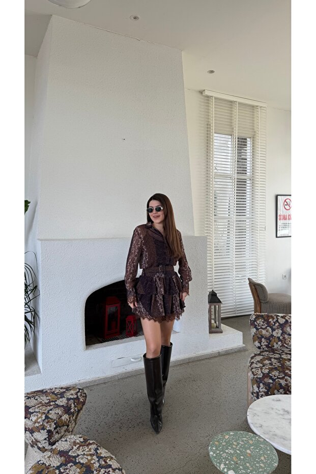 Rochie maro curea li dantelă - 2
