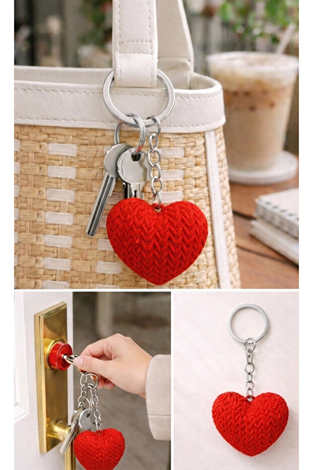 Red and White Heart Design Decorative Keychain – Valentine's Day Special