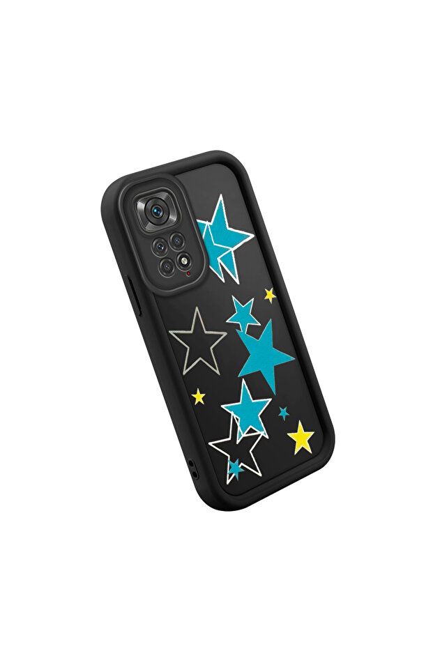 حافظة متوافقة مع هاتف Redmi Note 11 مصنوعة من مادة السيليكون المقاومة للصدمات باللون الأسود بنمط نجمة - 3