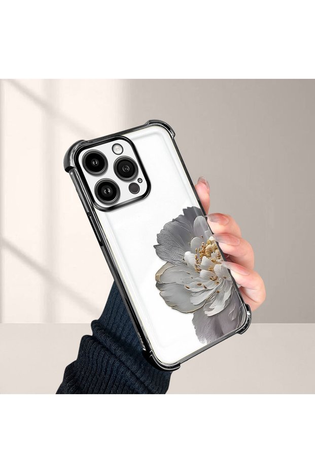 iPhone 14 Pro Compatible, Peony Flower Pattern Four-Corner Impact Protection Phone Case