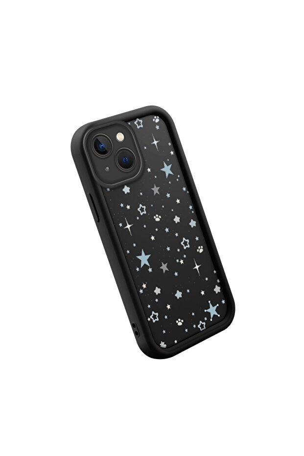 حافظة متوافقة مع هاتف iPhone 15 Plus مصنوعة من مادة السيليكون المقاومة للصدمات باللون الأسود ونمط النجوم - 3