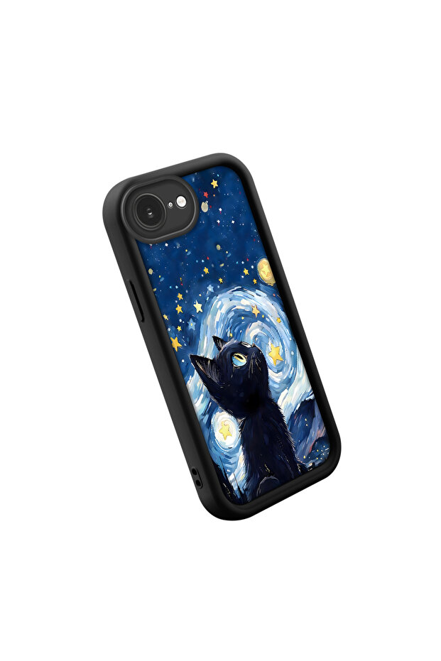 حافظة متوافقة مع iPhone 16e مصنوعة من مادة السيليكون المقاومة للصدمات باللون الأسود بنمط قطة - 2