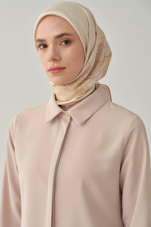 Basic Gizli Patlı Gömlek - Bej - 4