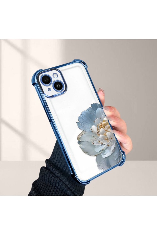 iPhone 14 Plus Compatible, Peony Flower Pattern Four-Corner Shock Protection Phone Case