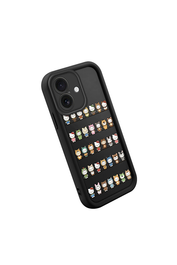 حافظة من السيليكون متوافقة مع هاتف iPhone 16، مقاومة للصدمات، باللون الأسود، بنمط كيتي. - 2