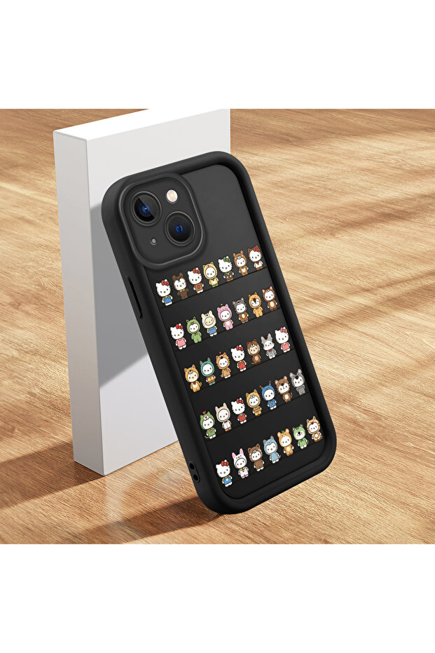 حافظة من السيليكون متوافقة مع هاتف iPhone 15 Plus، مقاومة للصدمات، باللون الأسود، بنمط كيتي - 4