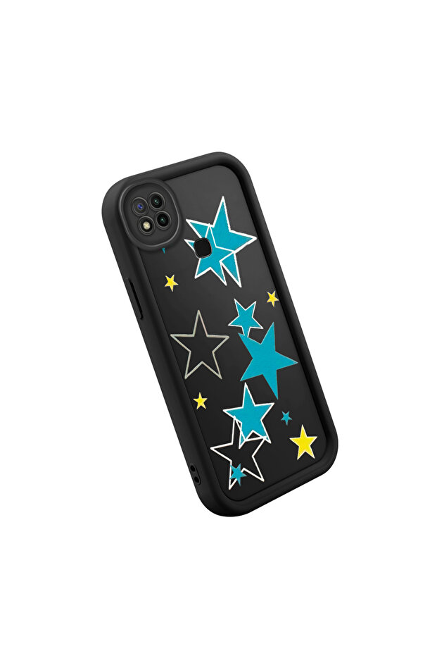 حافظة متوافقة مع هاتف Redmi 9C مصنوعة من مادة السيليكون المقاومة للصدمات باللون الأسود ونمط النجوم - 2