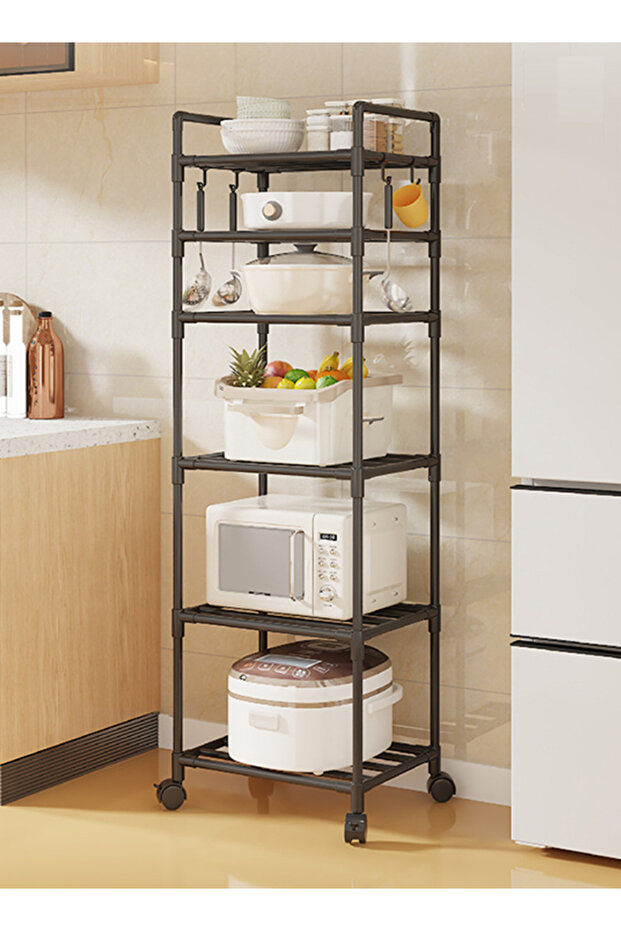 6-Tier Metal Kitchen Storage Rack with Wheels, Rolling Pantry Shelves Organizer
