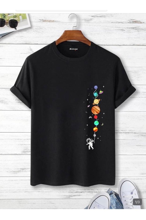 Unisex Cotton Black Oversized Printed Crewneck T-Shirt