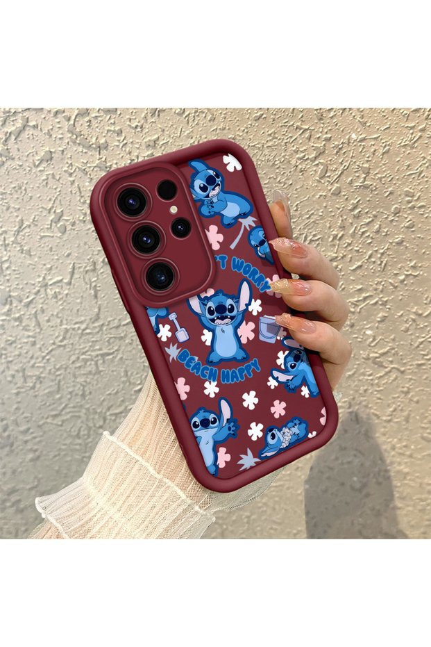 Samsung Galaxy S23 Ultra Compatible Burgundy Silicone Shockproof Case with Lens Protection and Stitch Pattern