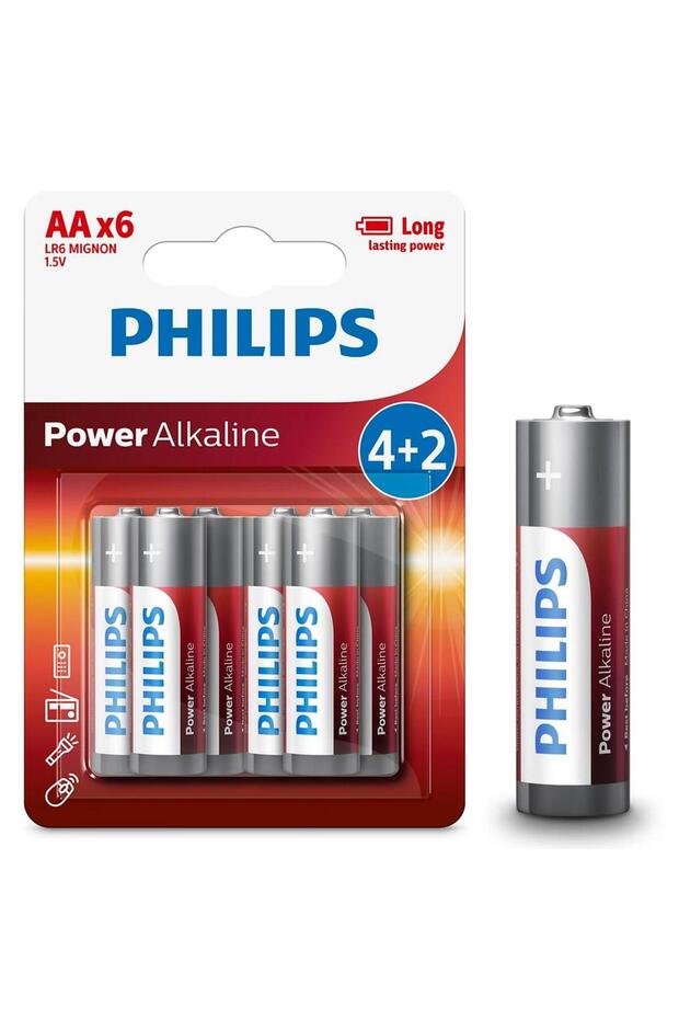 LR6P6BP/10 LR6 Mignon 1.5 Volt 4+2 Power Alkaline AA Kalem Pil (6'li Paket) - 1