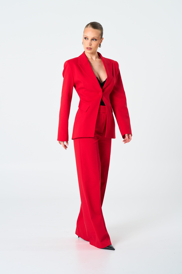 Kadın Kırmızı Tek Düğmeli Blazer - 2