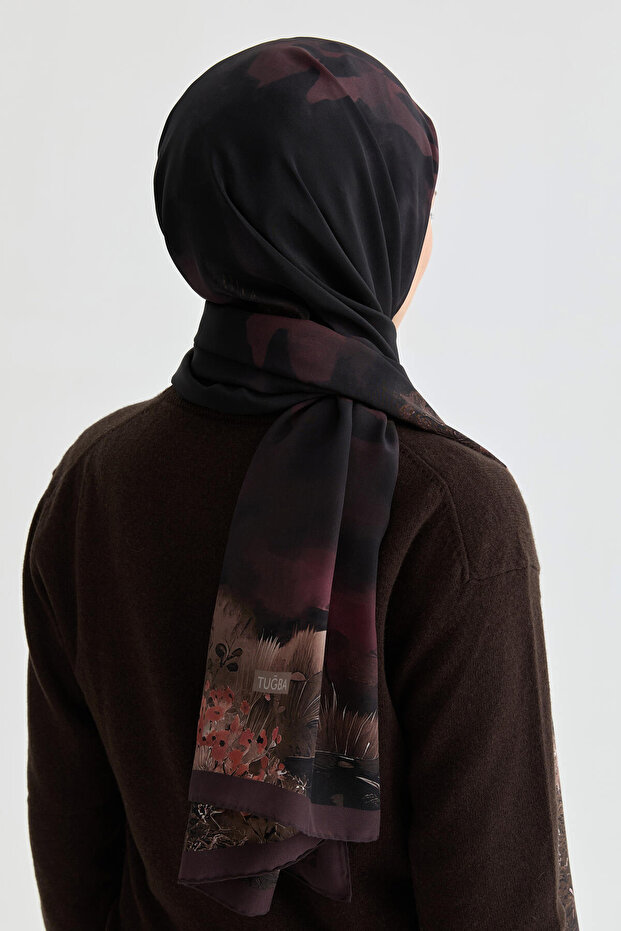Maren Krep İpek Şal - Mürdüm - 5