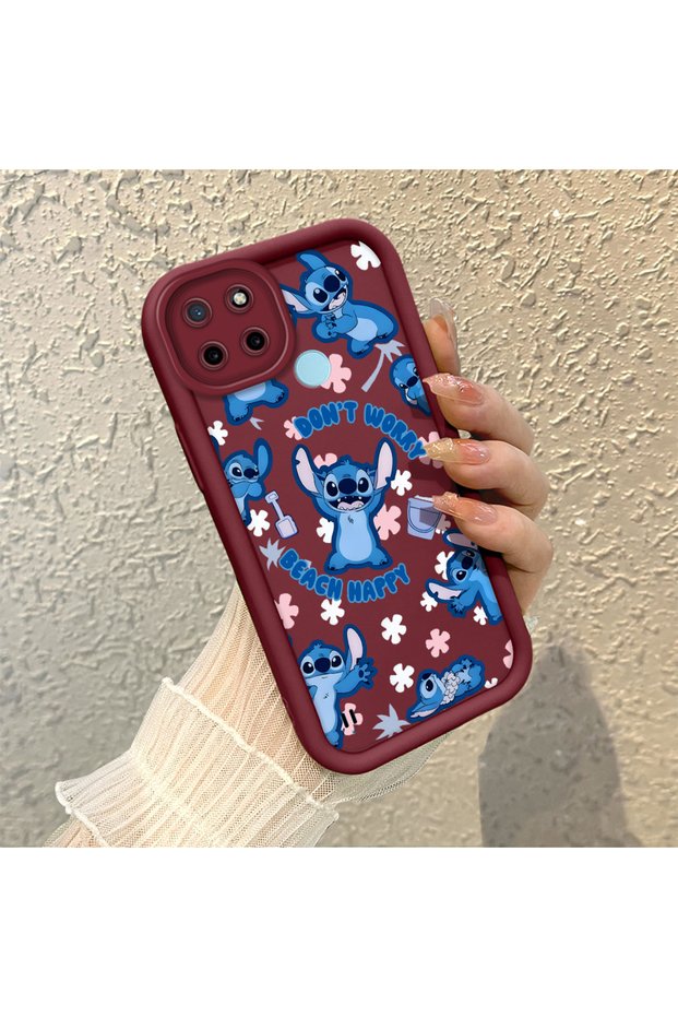 Realme C25Y/C21Y Compatible Burgundy Silicone Shockproof Case with Lens Protection and Stitch Pattern