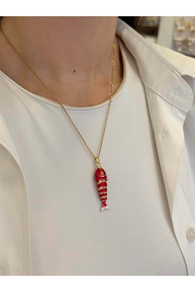 قلادة السمكة - أحمر - 2