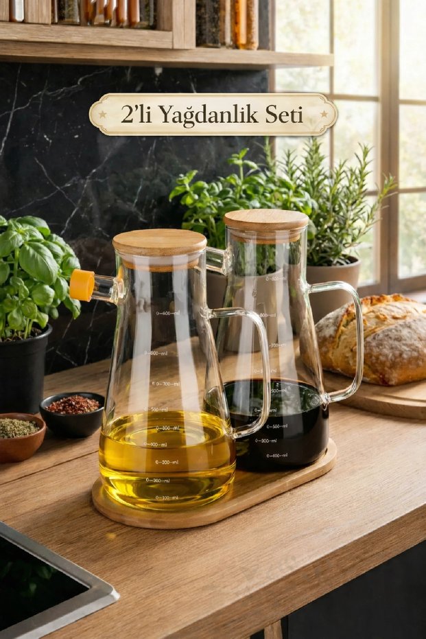 Bamboo Lid Vacuum Borosilicate Set of 3 Glass Oil Bottle Vinegar Bottle Sunflower Olive Oil Bottle with Stand