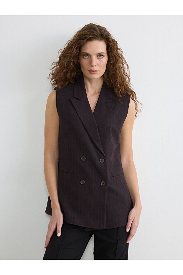Double-Breasted Collar Striped Women's Classic Vest