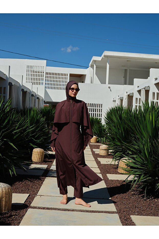Long Hijab Swimsuit with Valon Cover on the Front - Alf26512