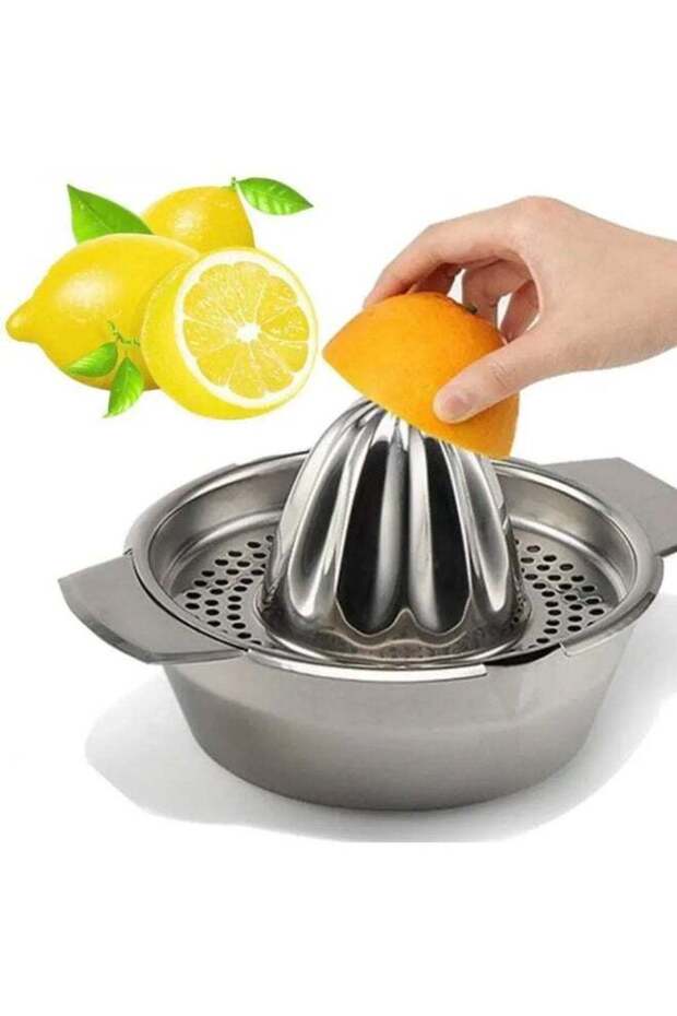 Manual Citrus Juicer Stainless Steel Bowl with Cone Reamer and Strainer, Durable Hand Press Juice Ex