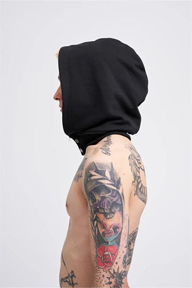 Erkek Basic Kapüşonlu Sweatshirt Siyah - 3