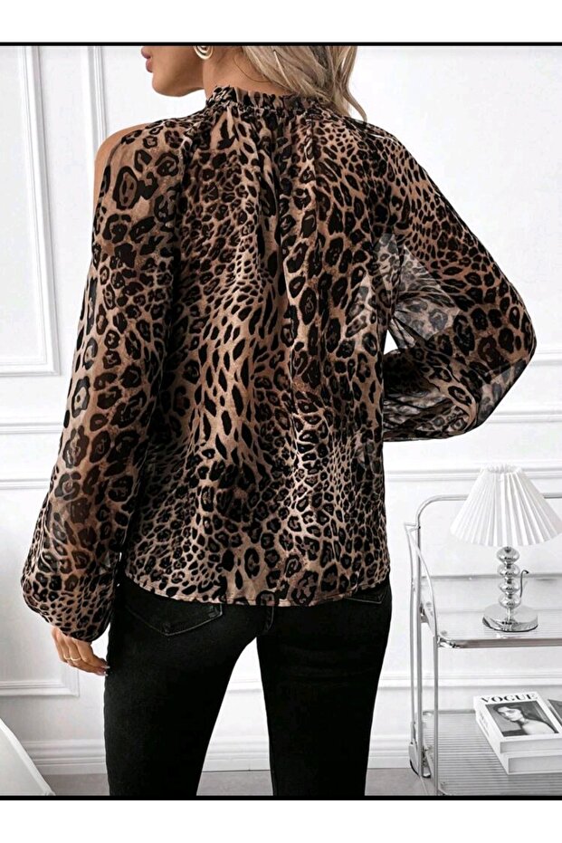leopar tül bluz - 2