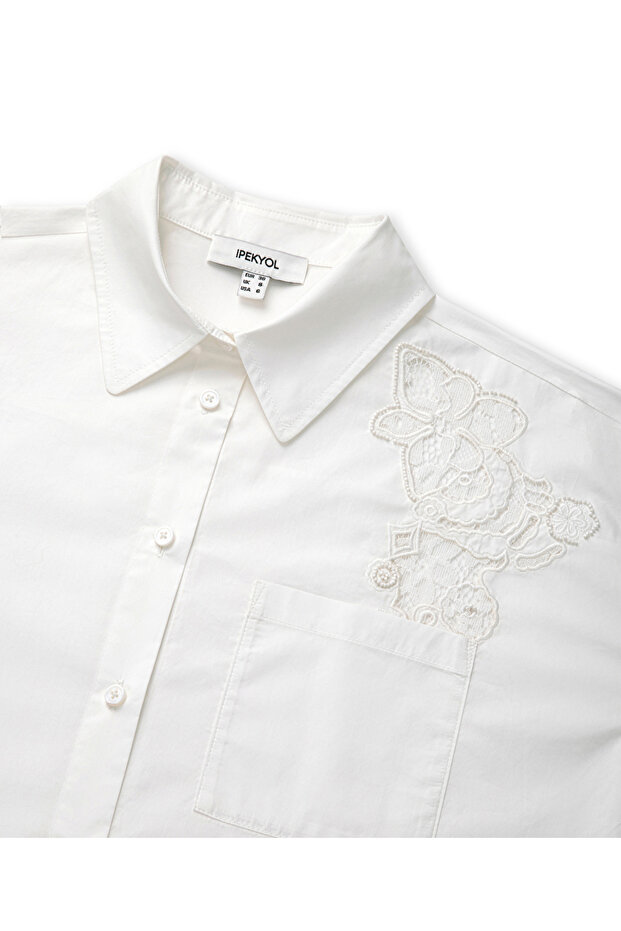 Nakışlı poplin gömlek - 4