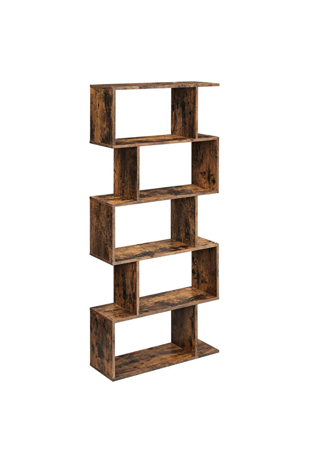 VASAGLE Zigzag Floating Wall Shelf Cube Design, Wooden Shelving for Books - Dark Hunton Oak