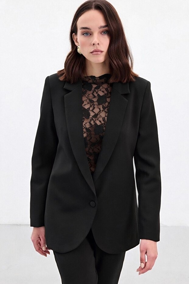 سترة كلاسيكية بأزرار - أسود - 1