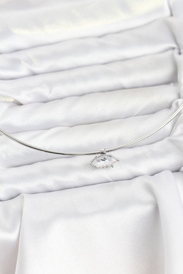 Brass Silver Color Choker Model Zircon Stone Women's Necklace
