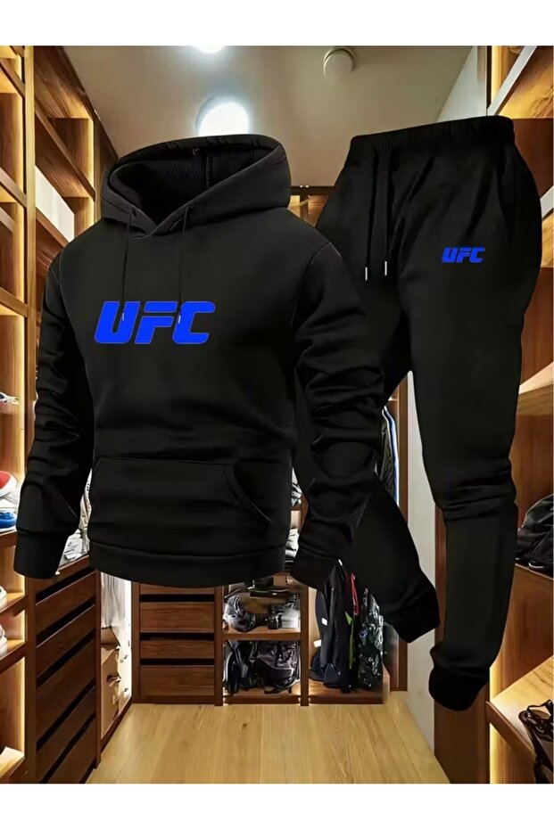 طقم سترة وبنطلون كبير الحجم مطبوع عليه UFC للجنسين