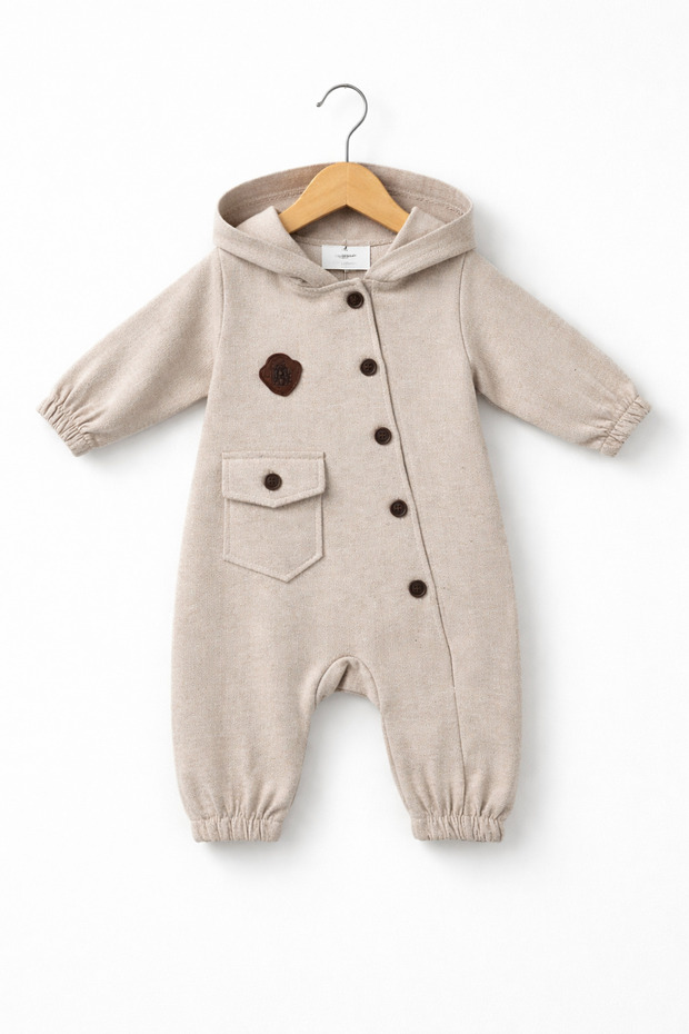 Hooded Buttoned Baby Jumpsuit