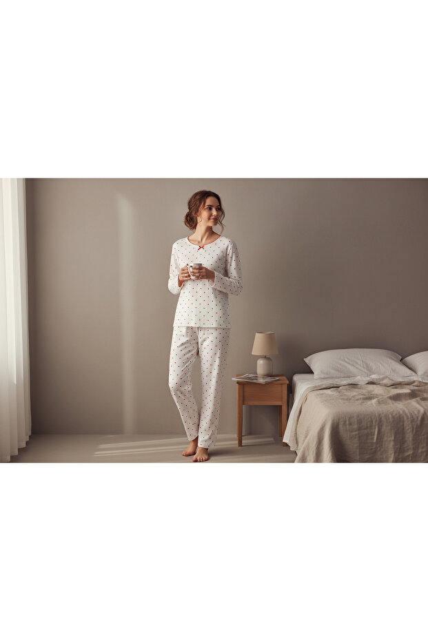 Hearted White Cotton Women's Pajamas Set