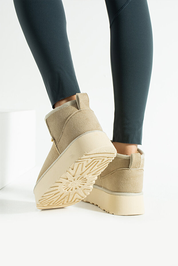 Bej Süet İçi Yünlü Kalın Taban Bot - 6