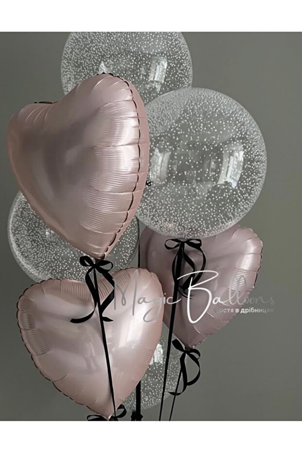 Foam Confetti Transparent Balloon and Powder Heart Balloon Bundle Set 7 Pieces