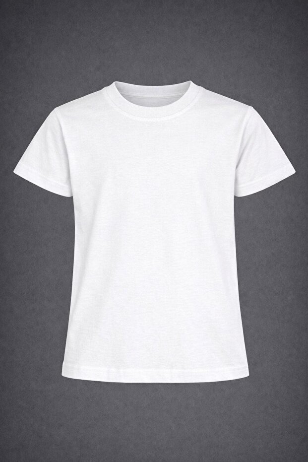 Boy-Girl White Plain Color Round Neck T-Shirt