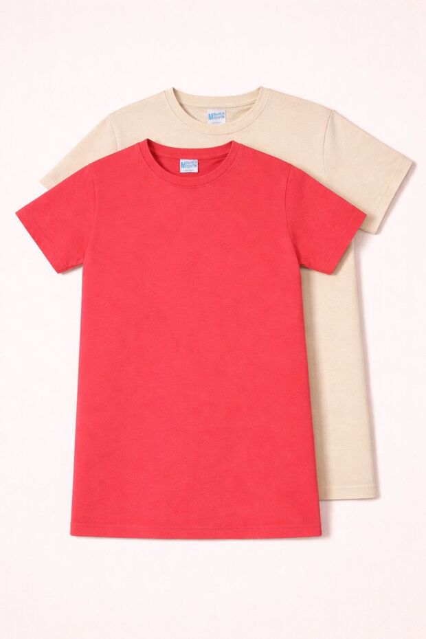 Unisex Children's Crew Neck Short Sleeve Standard Fit 2-Pack Puppy-Gray-Beige Color Kids T-Shirt
