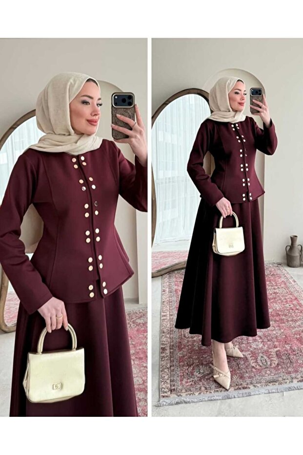 Scuba Skirted Set with Snap Button Details