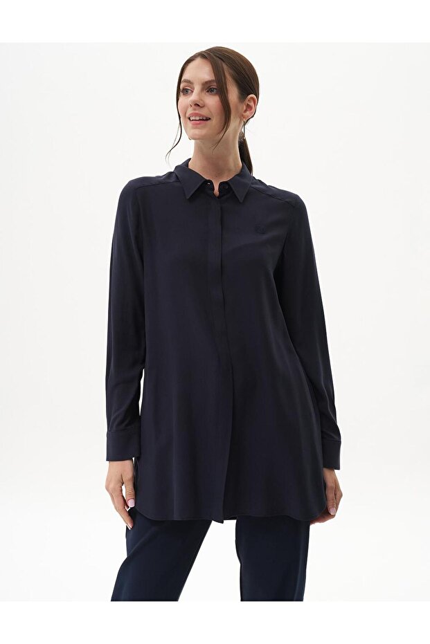 %100 Viskon Basic Tunik Lacivert 21519 - 4
